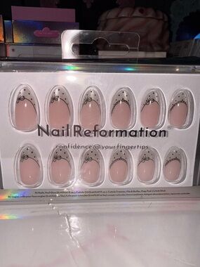 Nail Reformation Blush Pink Press-On Nails with Black Bow with Polka Dot Accents